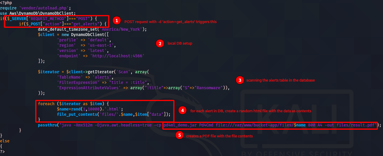 PHP code with highlighted sections